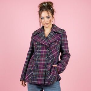 VTG Moda International size XS wool blend plaid Y2K peacoat jacket